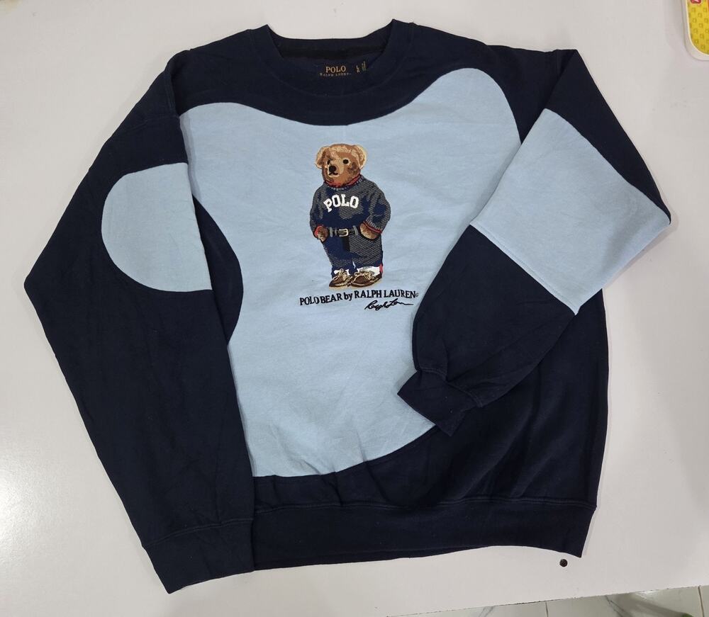 Vintage Polo Reworked Sweatshirt – Unique Upcycled Paneled Jumper – Size L
